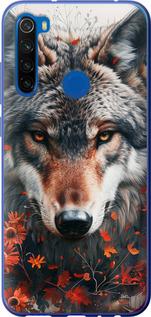 Чехол на Xiaomi Redmi Note 8T Wolf and flowers