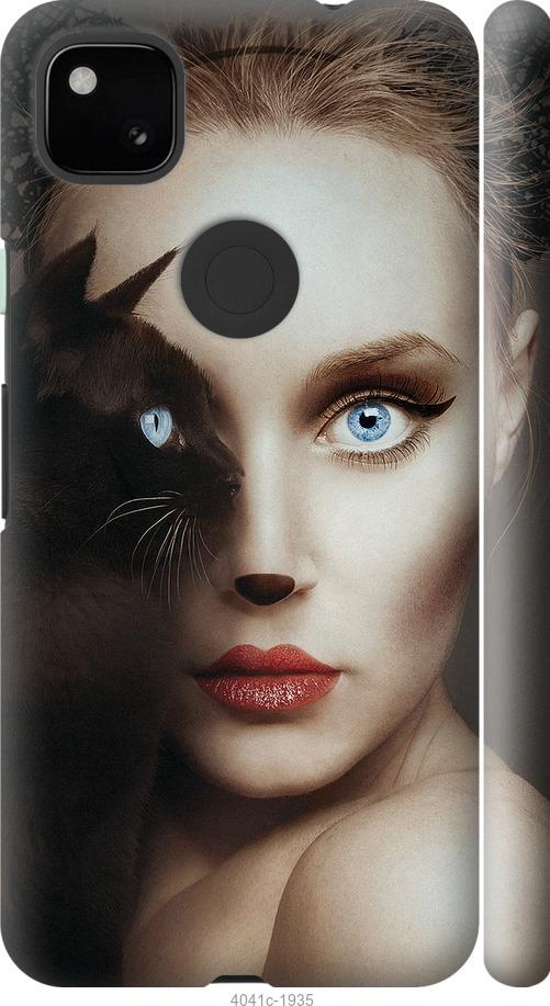 Чехол на Google Pixel 4A Взгляд женщины и кошки