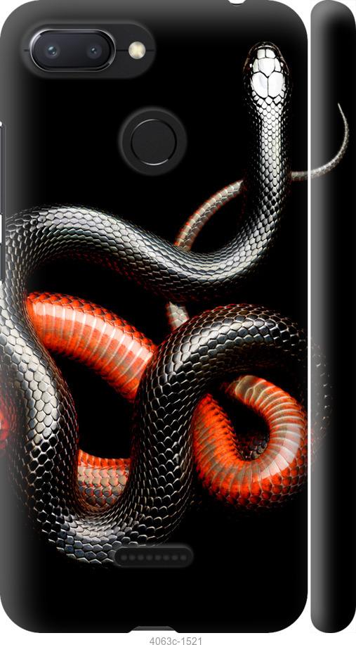 Чехол на Xiaomi Redmi 6 Красно-черная змея на черном фоне