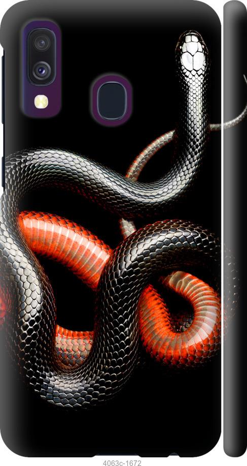 Чехол на Samsung Galaxy A40 2019 A405F Красно-черная змея на черном фоне