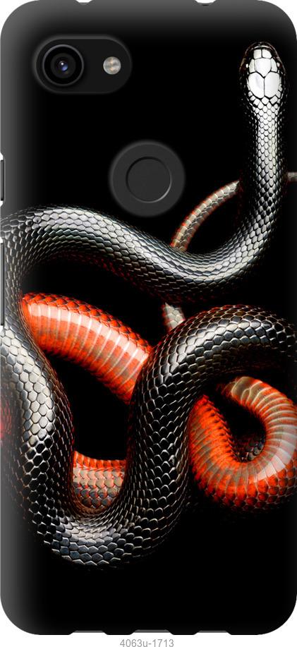 Чехол на Google Pixel 3a XL Красно-черная змея на черном фоне
