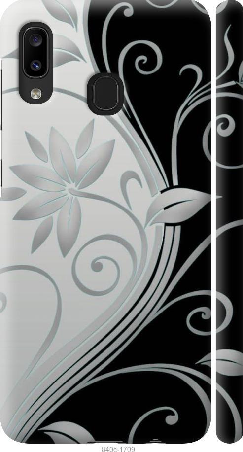 Чехол на Samsung Galaxy A20e A202F Цветы на чёрно-белом фоне