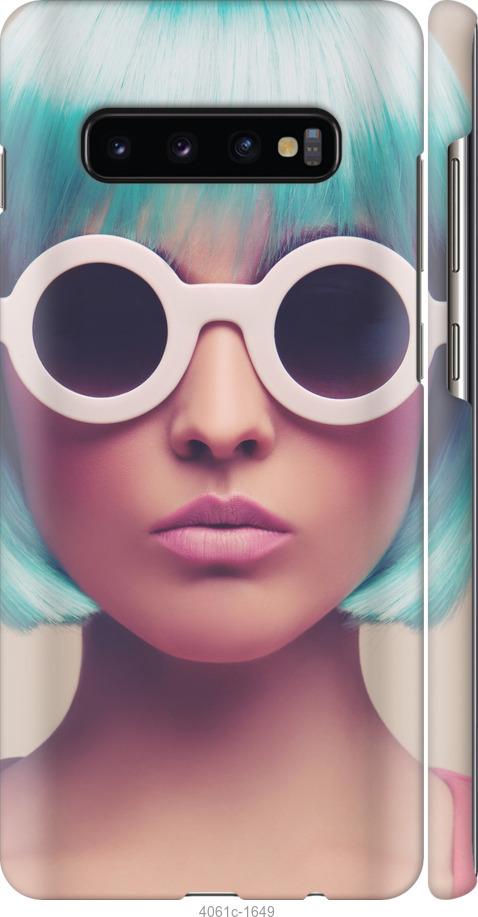 Чехол на Samsung Galaxy S10 Plus Синеволосая девушка в очках