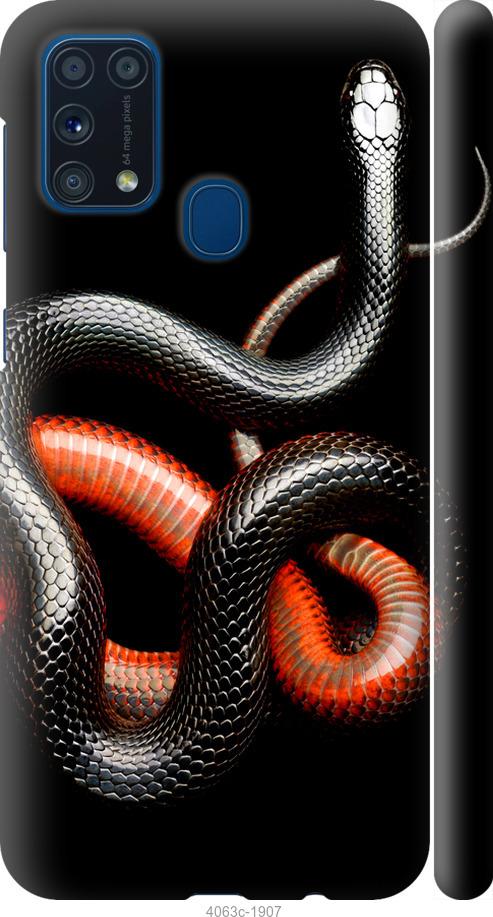 Чехол на Samsung Galaxy M31 M315F Красно-черная змея на черном фоне