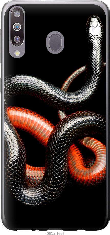 Чехол на Samsung Galaxy M30 Красно-черная змея на черном фоне