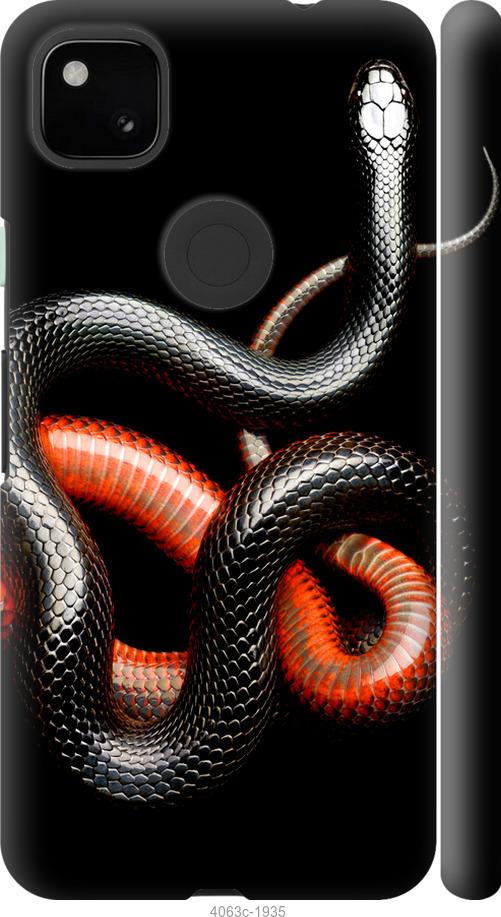 Чехол на Google Pixel 4A Красно-черная змея на черном фоне