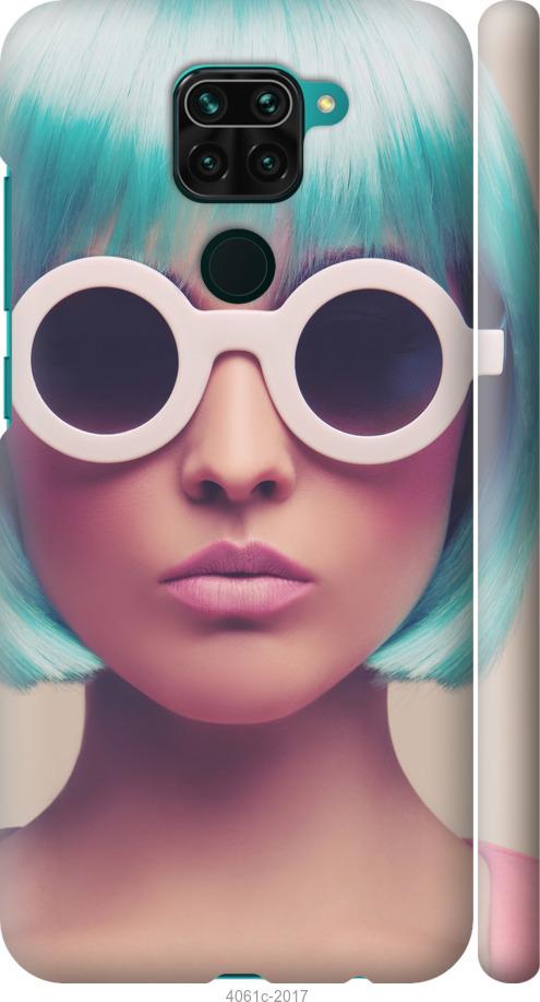 Чехол на Xiaomi Redmi Note 9 Синеволосая девушка в очках
