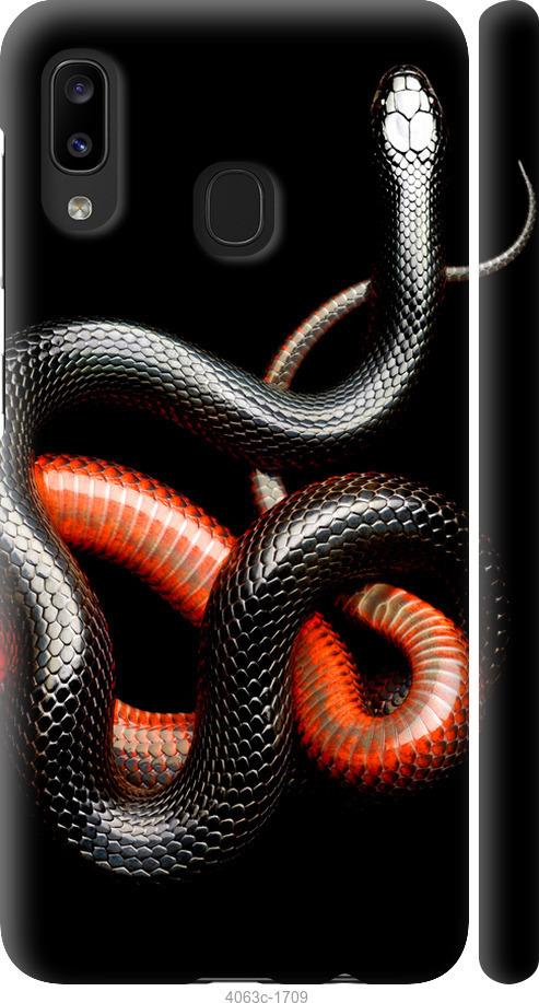Чехол на Samsung Galaxy A20e A202F Красно-черная змея на черном фоне