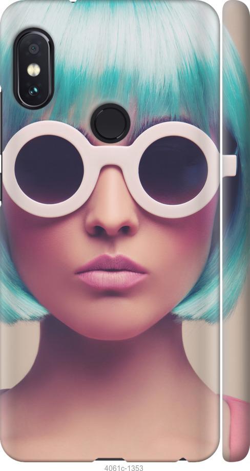 Чехол на Xiaomi Redmi Note 5 Pro Синеволосая девушка в очках