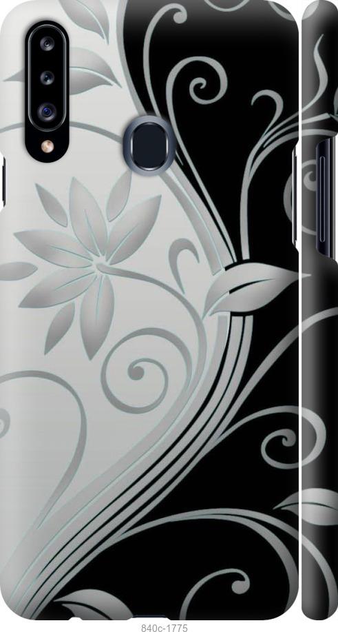 Чехол на Samsung Galaxy A20s A207F Цветы на чёрно-белом фоне