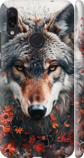 Чехол на Xiaomi Redmi Note 7 Wolf and flowers