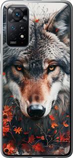 Чехол на Xiaomi Redmi Note 11 Wolf and flowers