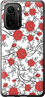 Чехол на Xiaomi Poco F3 Красные розы на белом фоне