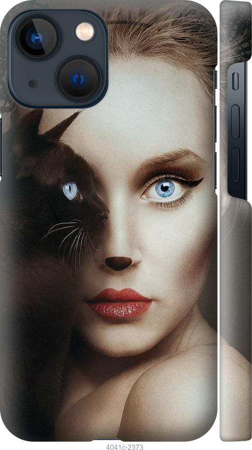 Чехол на iPhone 13 Mini Взгляд женщины и кошки