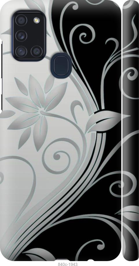 Чехол на Samsung Galaxy A21s A217F Цветы на чёрно-белом фоне