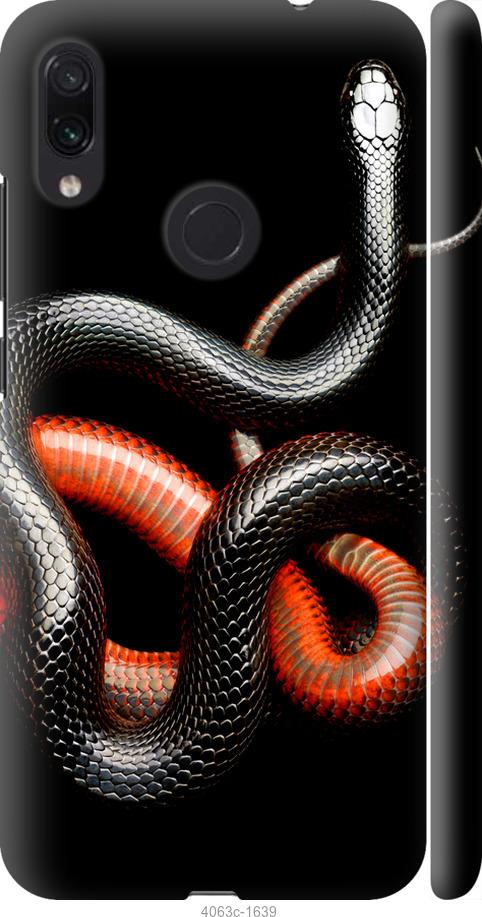 Чехол на Xiaomi Redmi Note 7 Красно-черная змея на черном фоне
