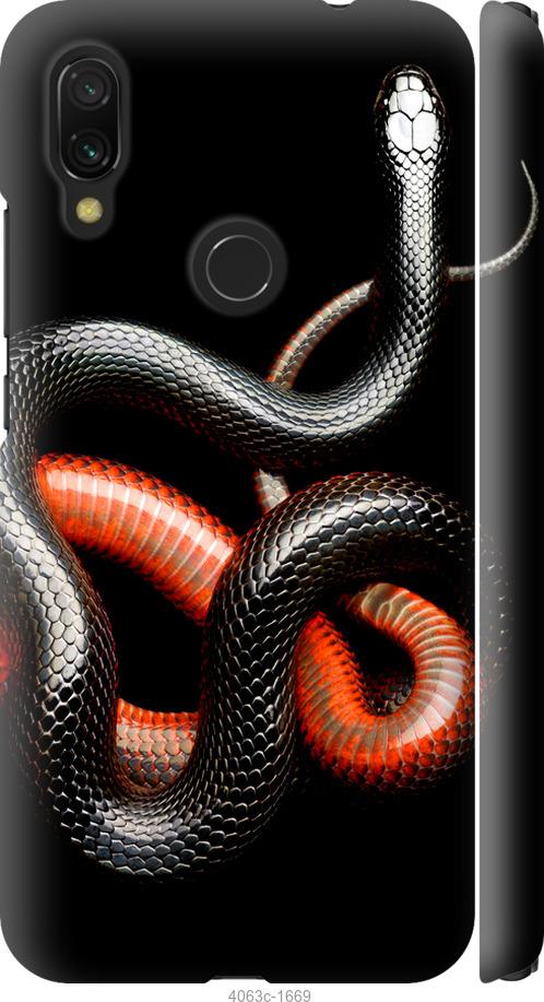 Чехол на Xiaomi Redmi 7 Красно-черная змея на черном фоне