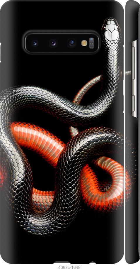 Чехол на Samsung Galaxy S10 Plus Красно-черная змея на черном фоне