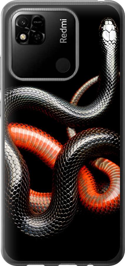 Чехол на Xiaomi Redmi 10A Красно-черная змея на черном фоне