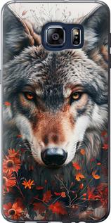 Чехол на Samsung Galaxy S6 Edge Plus G928 Wolf and flowers