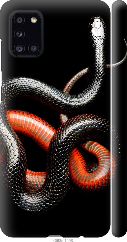 Чехол на Samsung Galaxy A31 A315F Красно-черная змея на черном фоне