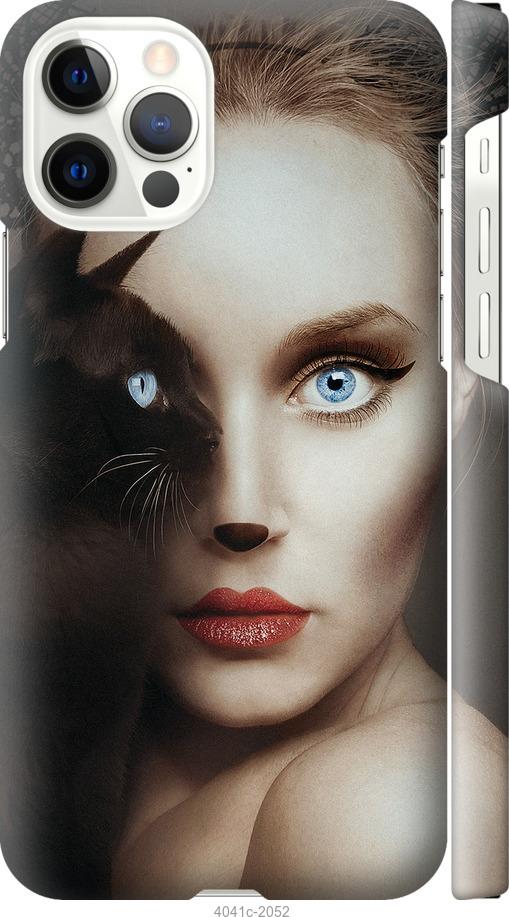 Чехол на iPhone 12 Pro Взгляд женщины и кошки