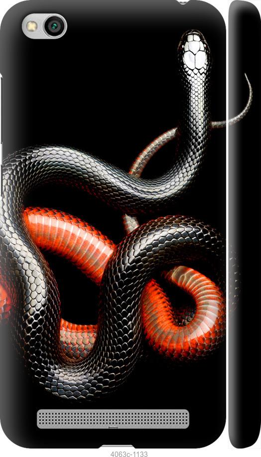 Чехол на Xiaomi Redmi 5A Красно-черная змея на черном фоне