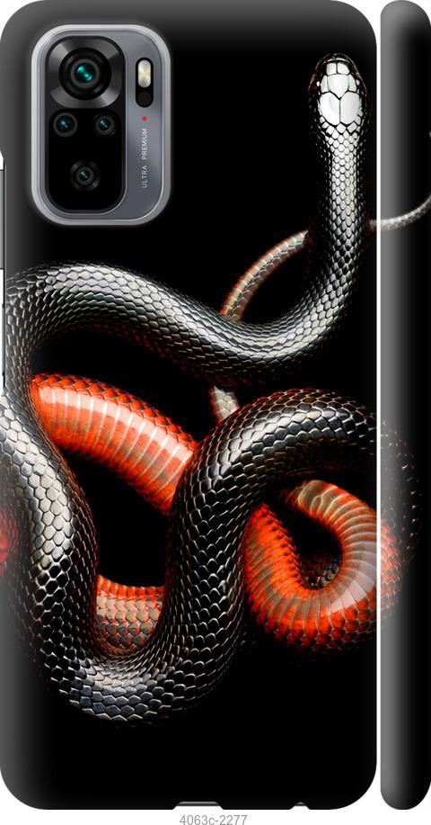 Чехол на Xiaomi Redmi Note 10 Красно-черная змея на черном фоне