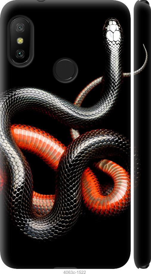 Чехол на Xiaomi Redmi 6 Pro Красно-черная змея на черном фоне