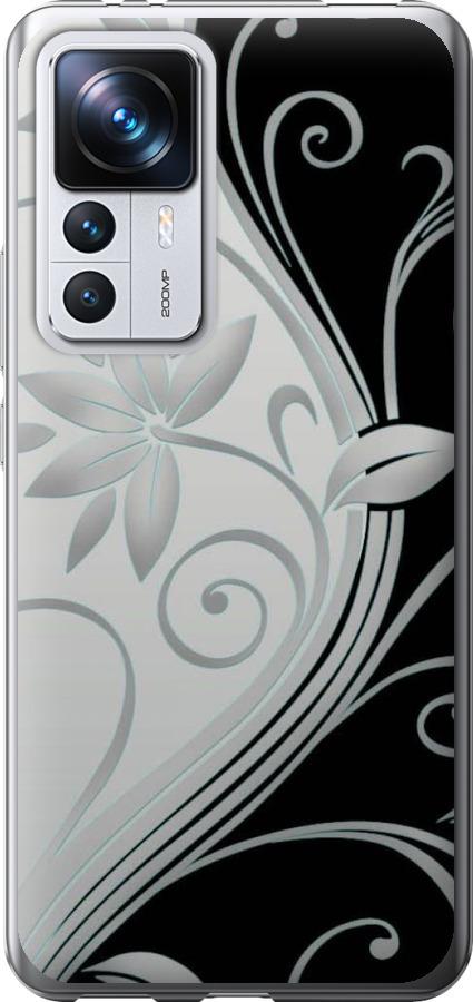 Чехол на Xiaomi 12T Pro Цветы на чёрно-белом фоне