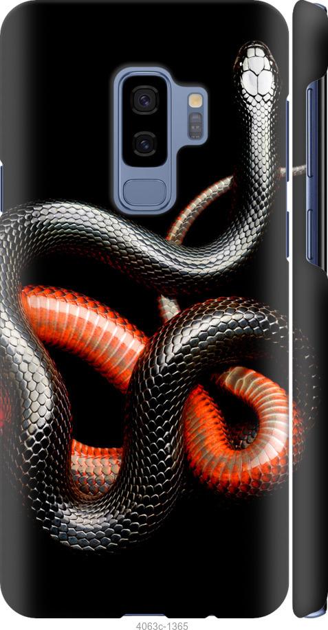 Чехол на Samsung Galaxy S9 Plus Красно-черная змея на черном фоне