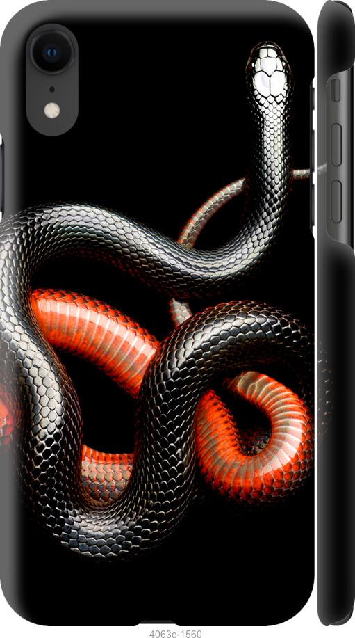 Чехол на iPhone XR Красно-черная змея на черном фоне