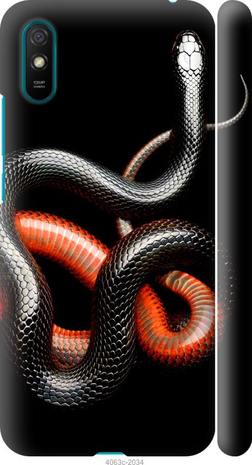 Чехол на Xiaomi Redmi 9A Красно-черная змея на черном фоне