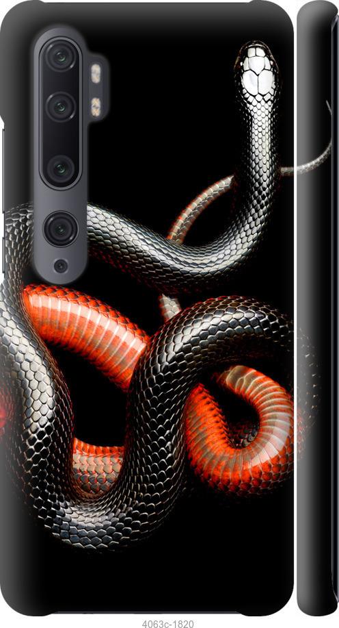 Чехол на Xiaomi Mi Note 10 Красно-черная змея на черном фоне