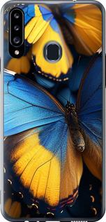 Чехол на Samsung Galaxy A20s A207F Желто-голубые бабочки