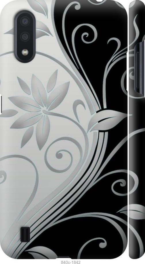 Чехол на Samsung Galaxy A01 A015F Цветы на чёрно-белом фоне