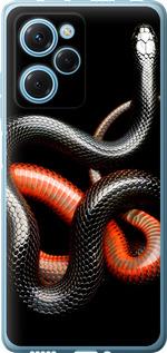 Чехол на Xiaomi Poco X5 Pro 5G Красно-черная змея на черном фоне