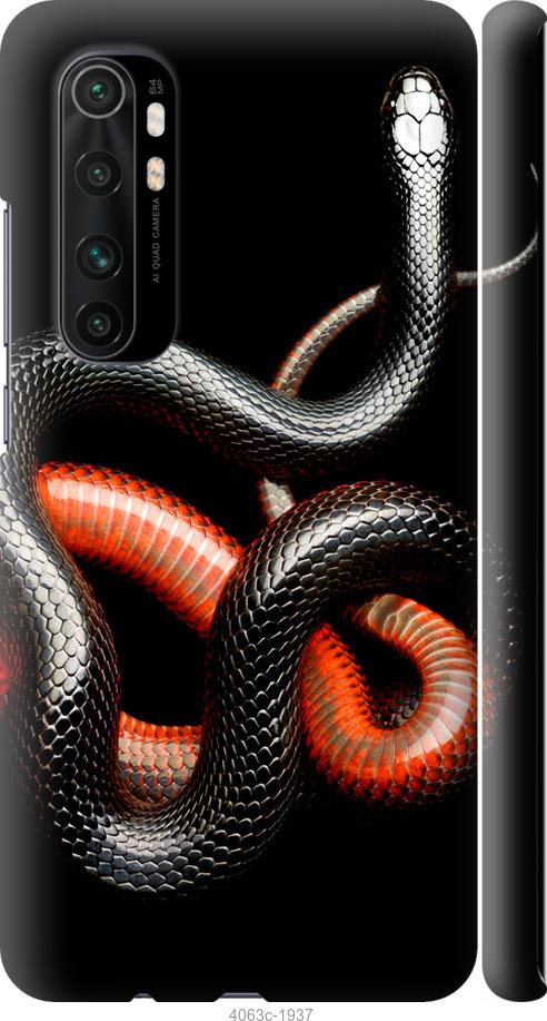 Чехол на Xiaomi Mi Note 10 Lite Красно-черная змея на черном фоне