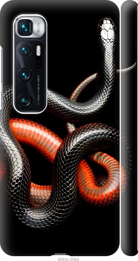 Чехол на Xiaomi Mi 10 Ultra Красно-черная змея на черном фоне
