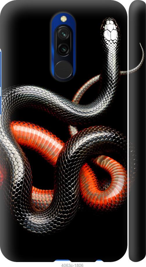 Чехол на Xiaomi Redmi 8 Красно-черная змея на черном фоне