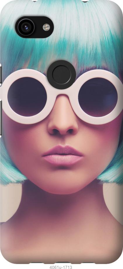 Чехол на Google Pixel 3a XL Синеволосая девушка в очках