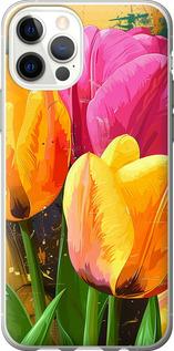 Чехол на iPhone 12 Нарисованные тюльпаны