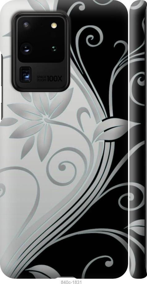 Чехол на Samsung Galaxy S20 Ultra Цветы на чёрно-белом фоне