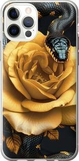 Чехол на iPhone 12 Pro Black snake and golden rose