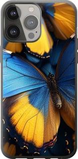 Чехол на iPhone 13 Pro Max Желто-голубые бабочки