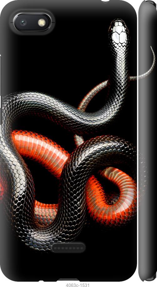 Чехол на Xiaomi Redmi 6A Красно-черная змея на черном фоне