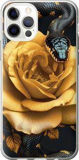 Чехол на iPhone 12 Black snake and golden rose
