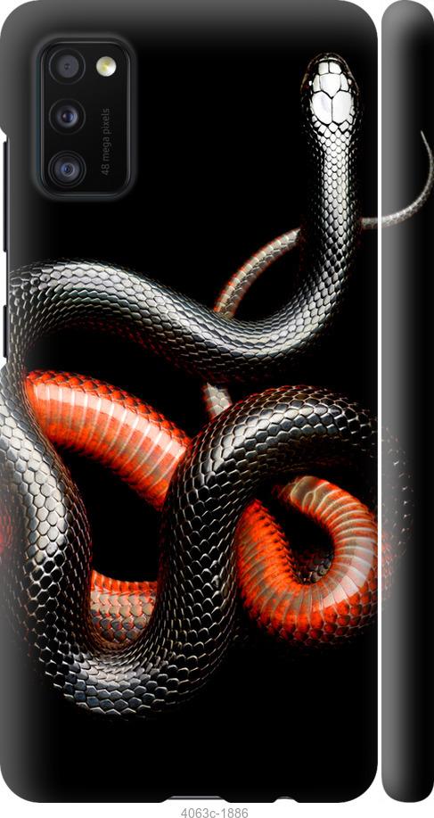 Чехол на Samsung Galaxy A41 A415F Красно-черная змея на черном фоне