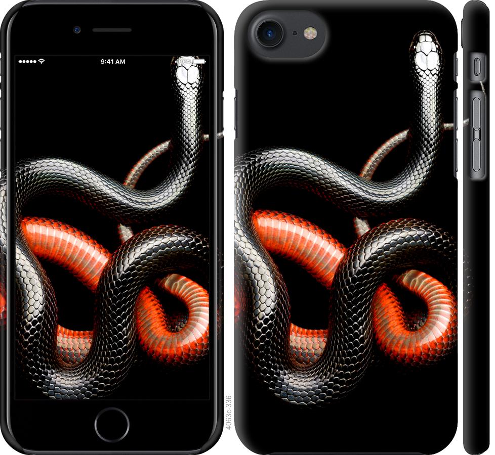 Чехол на iPhone 7 Красно-черная змея на черном фоне