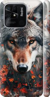 Чехол на Xiaomi Redmi 10C Wolf and flowers